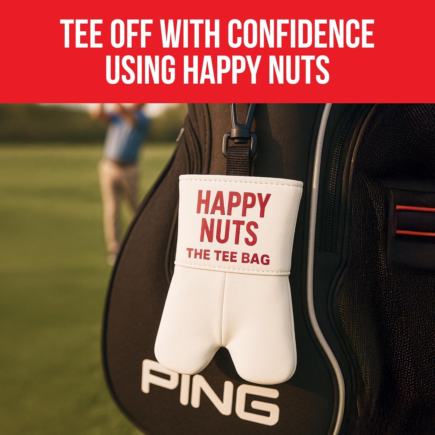 Happy Nuts Tee Bag Bundle for Men – Golf-Themed Grooming & Game Day Essentials - Perfect Men's Gift Kit for Golfers - Sandalwood Body Wash, Anti-Chafing Comfort Powder Deodorant & Golf Ball Tee Bag