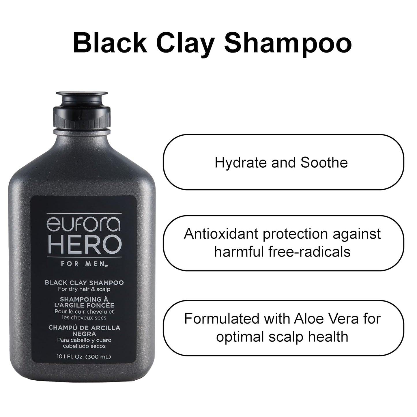 Eufora Hero For Men Black Clay Shampoo 10.1 oz