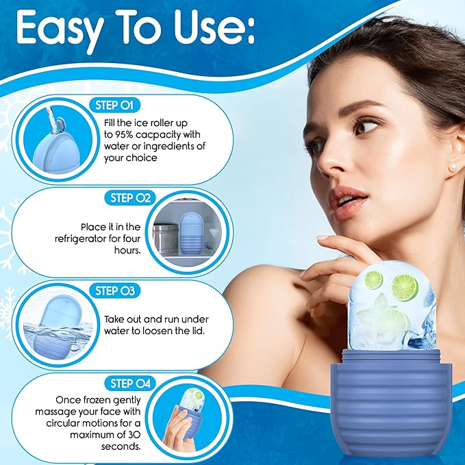 1Pcs Ice Roller for Face, Ice Face Roller, Reusable Silicone Ice Mold for Face, Facial Beauty Ice Roller Skin Care Tools for Shrink Pores Anti Wrinkle Reduce Puffiness (Blue)