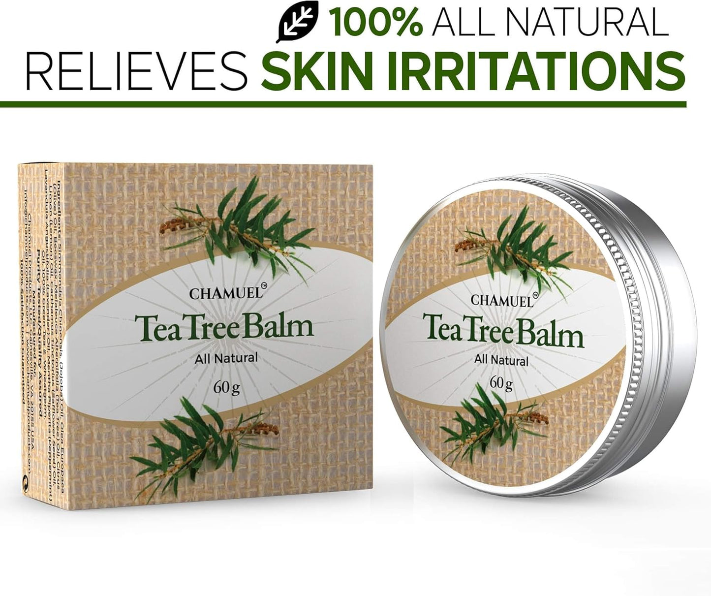 Chamuel Tea Tree Oil Balm - All Natural | Great Cream for Soothing Eczema, Psoriasis, Rashes, Jock Itch, Insect Bites, Folliculitis, Acne, Itches, Cracked Heels, Cuticles, Saddle Sores & more!