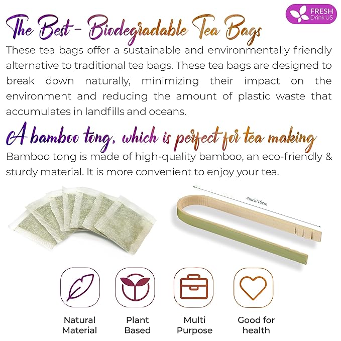 FreshDrinkUS, Premium 60 Chamomile Lavender Tea Bags, 100% Natural Herbal Ingredients, Hand-made Blend of Chamomile Lavender Flowers, Eco-conscious Tea Bags. No Sugar, No Caffeine, No Gluten, Vegan.