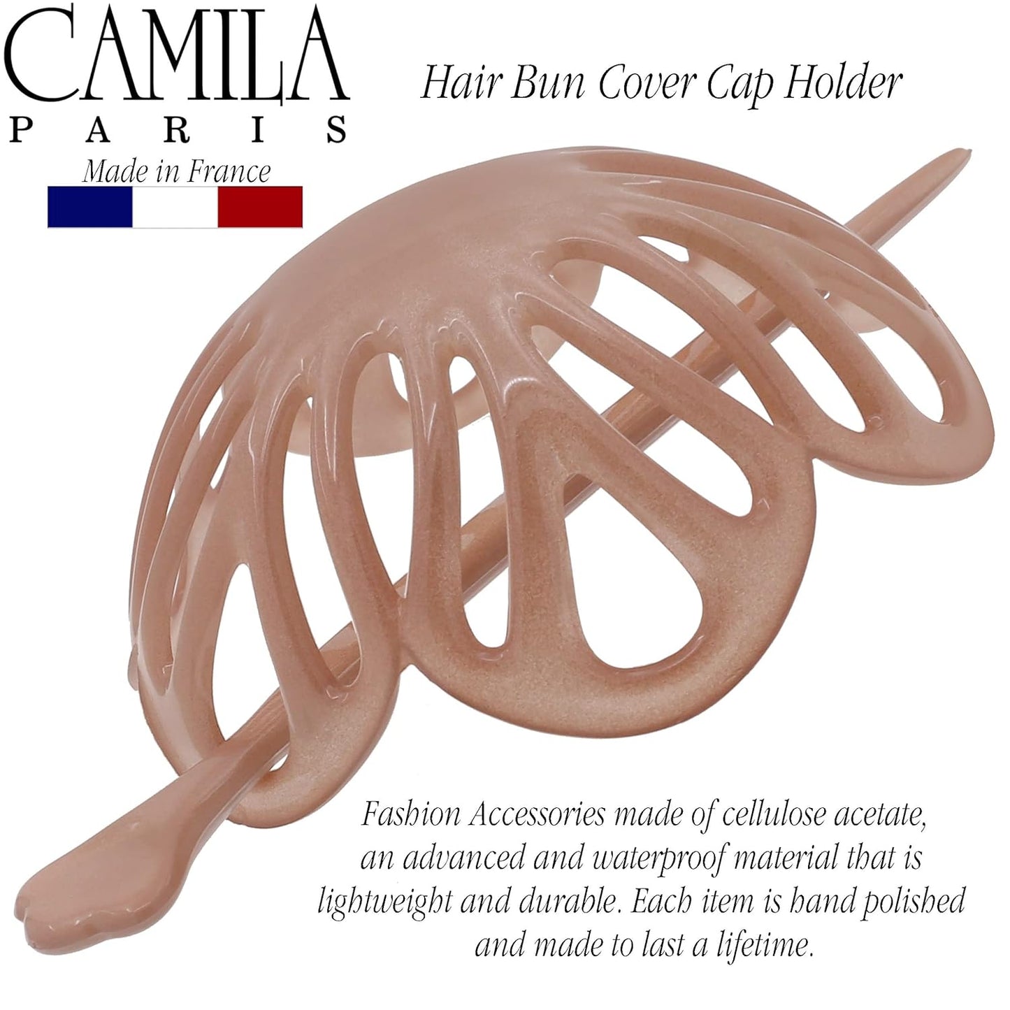 Camila Paris CP3144 French Hair Bun Clip Maker Cover Cap Holder, Nude, Round Dome Bun Hair Clip for Women's Updo, Styling Accessory, No Slip and Durable, Made in France