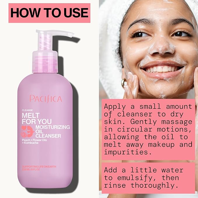 Pacifica Melt For You Facial Cleansing Oil – Hydrating Daily Face Wash & Makeup Remover Oil Cleanser for All Skin Types, Gentle Non-Comedogenic, Vegan, Clean Beauty, Dermatologist Tested 8 fl oz