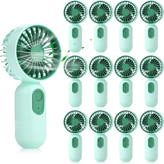 Mini Portable Fan Bulk Cute Handheld Lightweight Small Personal Eyelash Fan 3 Speeds USB Rechargeable Battery Operated for Women Men Outdoor Travel Camping(Green,12 Pcs)