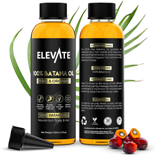 Elevate Batana Oil for Hair Growth | 100% Pure & Natural Raw Organic Oil from Honduras | Cold Pressed & Chemical-Free Serum for Thickness & Scalp Care Skin | Thicker Stronger Hair | 1 Pack | 4 Fl Oz