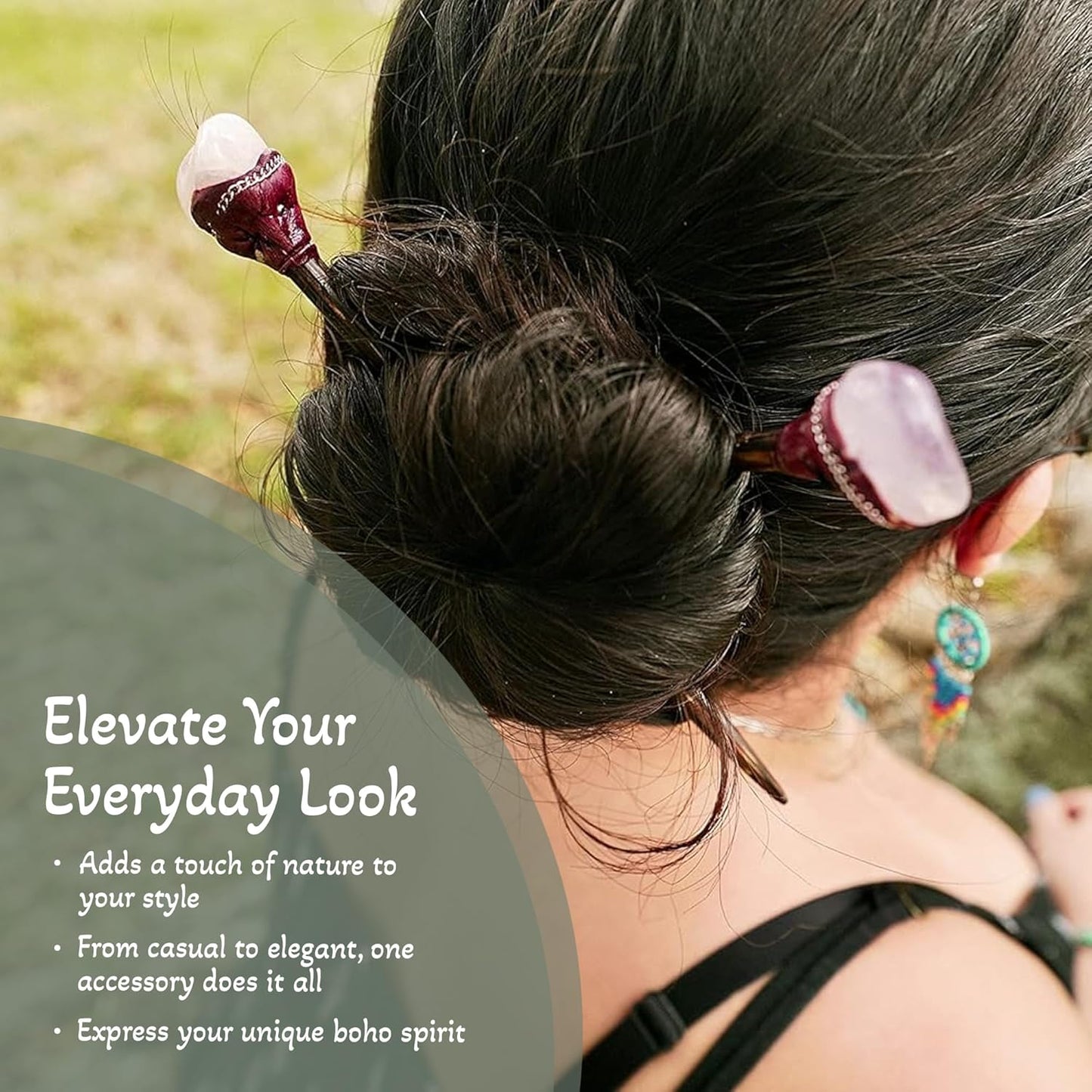 Mia Jewel Shop - Natural Tumbled Healing Gemstone Crystal Chonta Wooden Hair Sticks – Handmade Hair Sticks for Women | Hair Pins Boho Reiki Accessories, Fashion Gifts (Yellow Citrine)