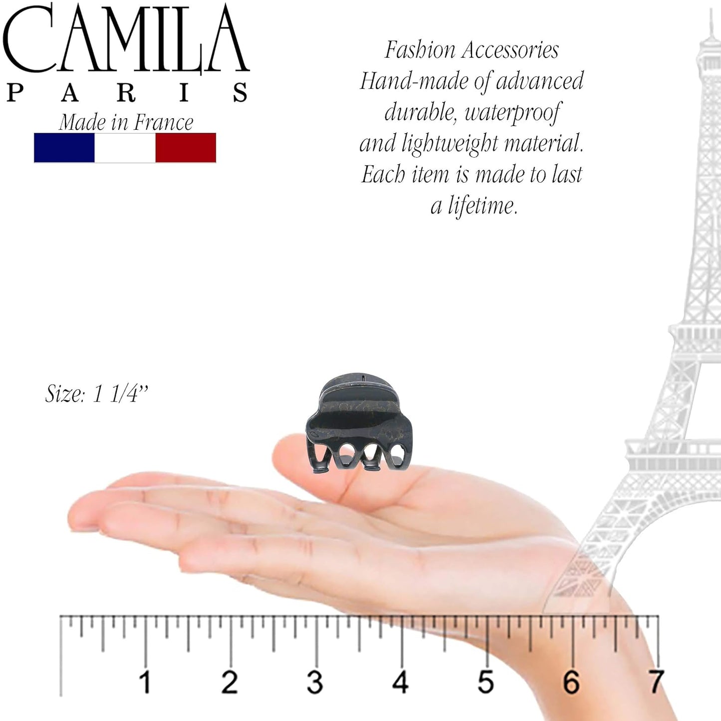 Camila Paris CP3127 French Hair Clip for Women, Small Gray Girls Hair Claw Clips Fashion Durable Hair Accessories for Women, Luxury Ladies Strong Hold No Slip Grip Clamp, Made in France