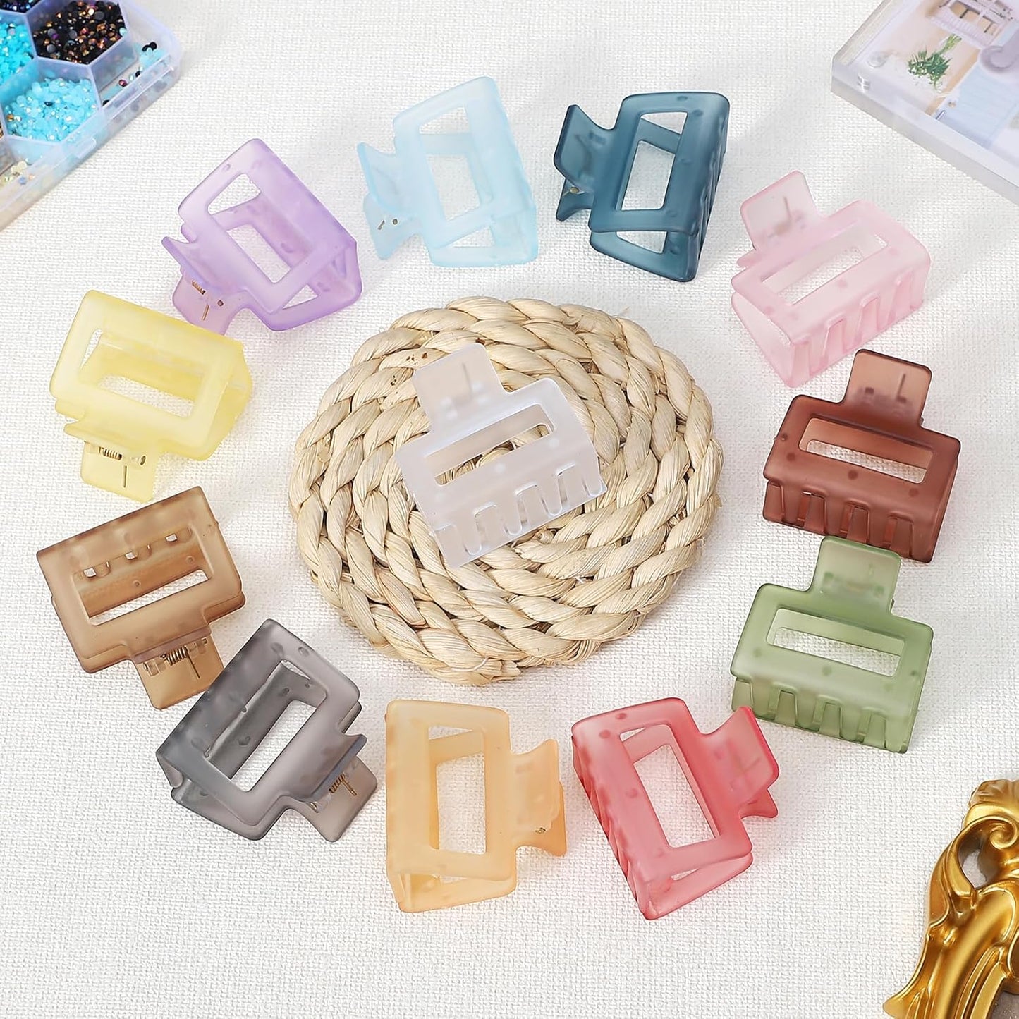 2 Inch Medium Hair Claw Clips 12 Pcs Square Hair Clips for Thin Hair Matte Nonslip Acrylic Banana Jaw Clips Bulk Hair Accessories for women and Girls- Ice Cream