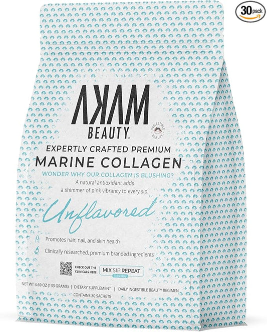 Marine Collagen Peptides Powder – 30-Count Pouch (Unflavored) – Wild-Caught, Hydrolyzed Type I – Hair, Skin, Nails & Joint Support – Ingestible Beauty® by Akam