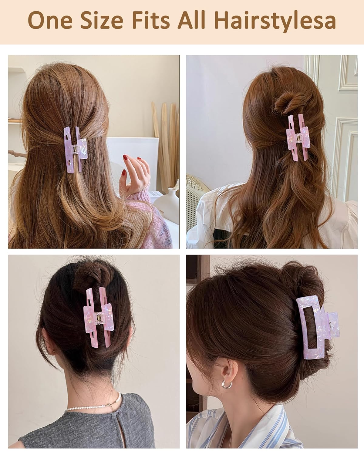 HOKEMP 2 Pack Acrylic Hair Claw Clips for Women, 3.93 Inch Large Non-Slip Strong Hold Rectangle HairClip for Thin Thick Hair (Color 3)