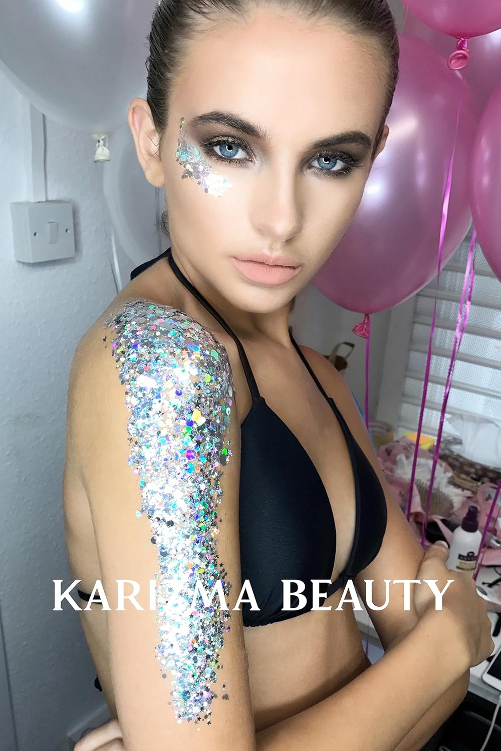 KARIZMA Holographic Silver Body Glitter. 10g Chunky Face, Hair, Eye and Body for Women. Rave, Festival Accessories, Cosmetic Makeup. Loose Set
