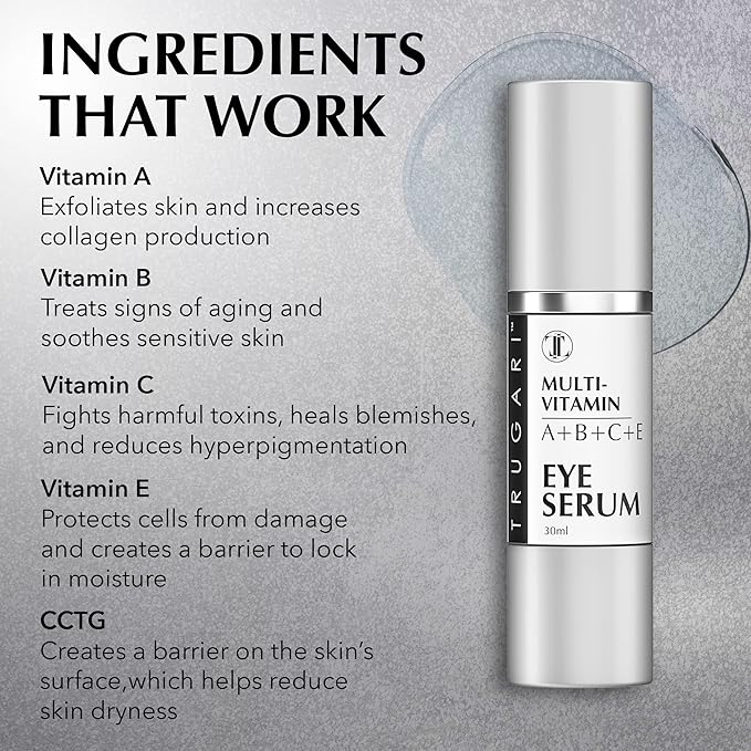Eye Serum, Multi-Vitamin Skin Care Serum with Vitamins A, B, C and E, Rejuvenating Dark Spot Remover for Face and Under Eyes, Improves Age Spots, Fine Lines and Wrinkles, 30 ml