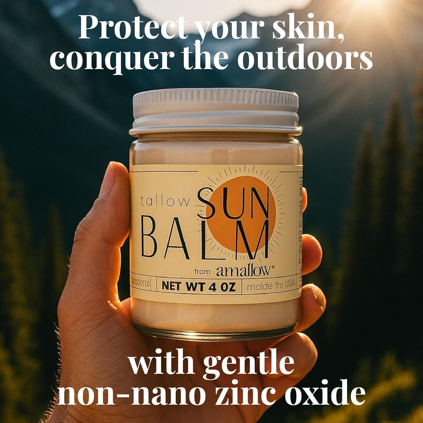 Amallow - Tallow Sun Balm with Zinc Oxide – Tinted Mineral Sun Balm with Cocoa Powder – Natural, Non-Nano Zinc Oxide, Organic Oils – No White Cast – Handcrafted in the USA – 4 oz