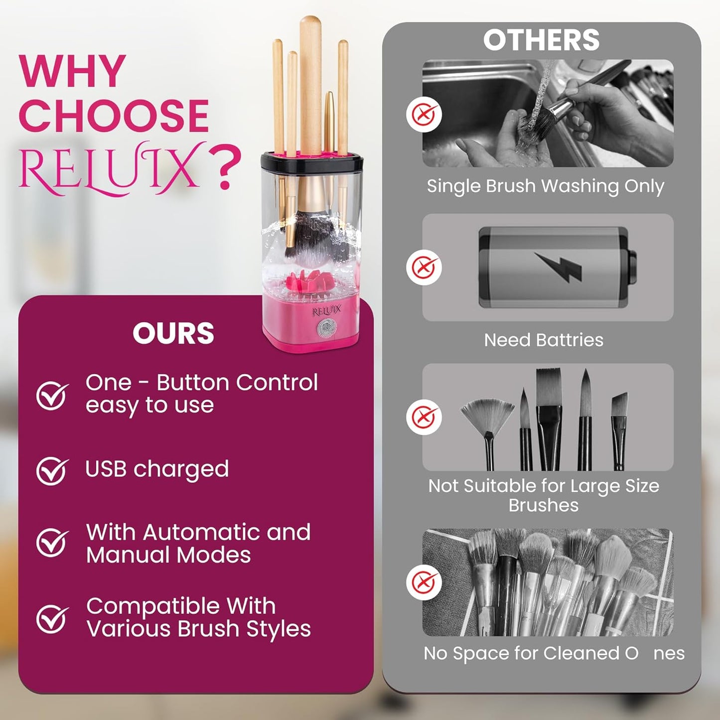 Makeup Brush Cleaner Machine – Electric Makeup Brush Cleaner Cleanser and Dryer, Automatic Spinning Brush Washer for Deep Cleaning, Cosmetic Brush Cleaner for Beauty Blender & Makeup Sponge