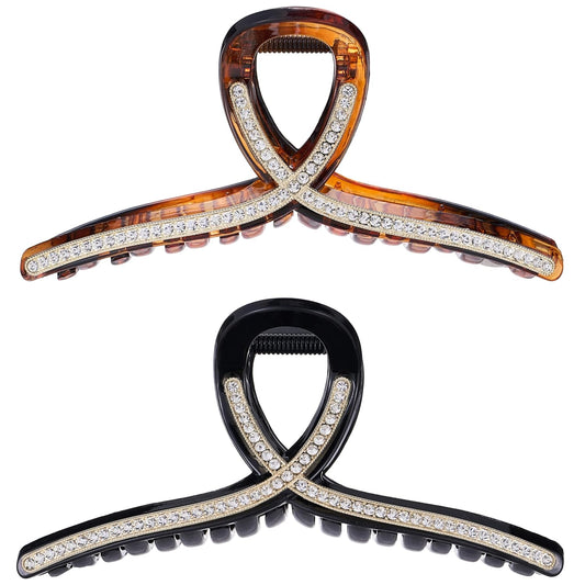 SINIDE Crystal Hair Claw Clips, Rhinestone Plastic Claw Clips Nonslip Acrylic Metal Jaw Clip for Thick Long Hair, Fashion Elegant Clamps Accessories for Women Strong Hold Barrette for Styling (2 Pack)
