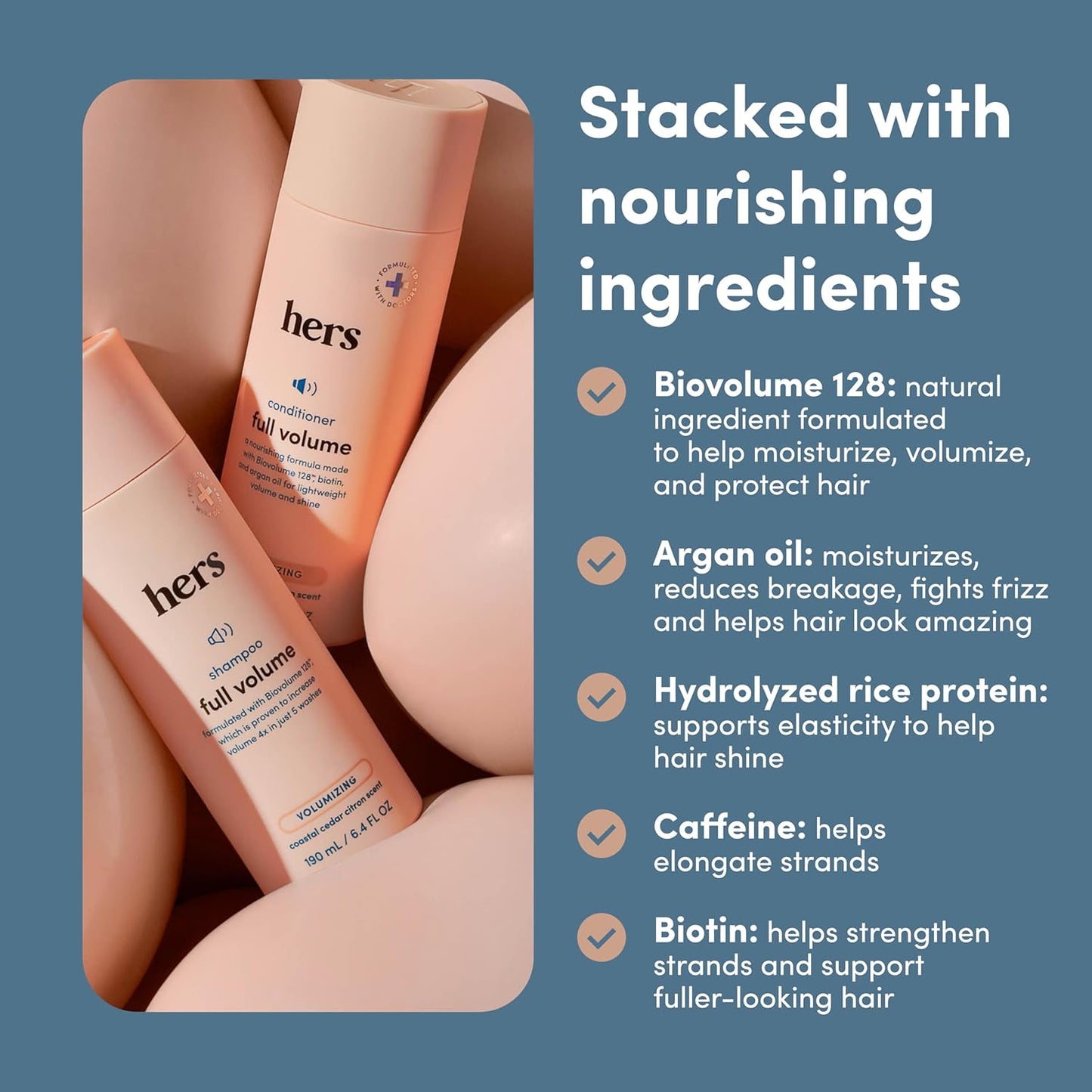 hers Full Volume Shampoo & Conditioner Set - Volumizing Shampoo and Conditioner for Women with Biotin - Adds Lightweight Volume, Shine & Bounce - Coastal Cedar Citron - 2 x 6.4 fl oz