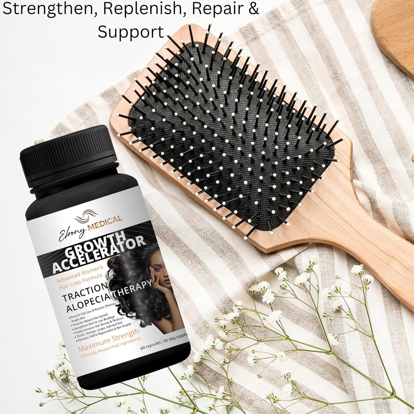 Ebony Medical Hair Regrowth Supplement for Women – Traction Alopecia & Thinning Hair Support – Follicle Repair, Stronger Hair Growth & Density – Keratin Boost, Natural Hair Vitamins – 30-Day Supply