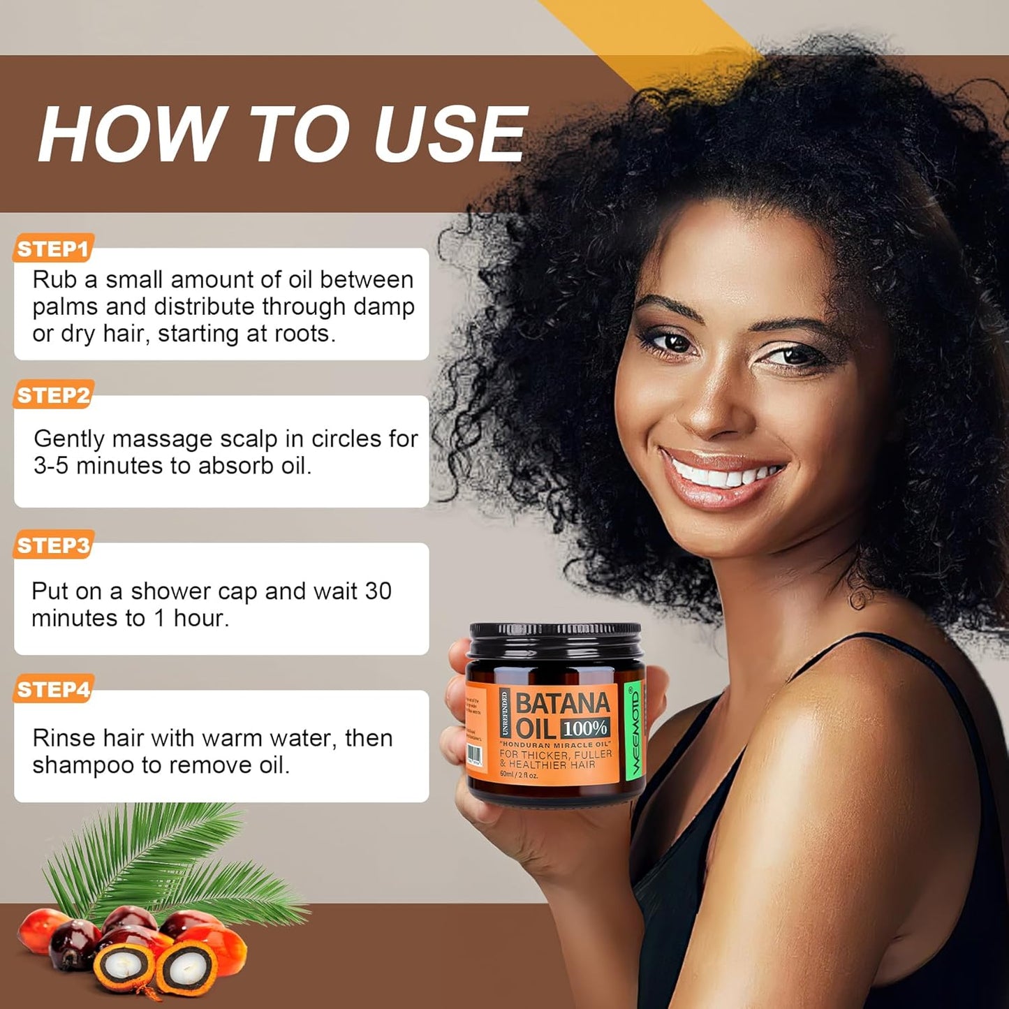 Raw Batana Oil for Hair Growth Dr Sebi, 100% Pure Organic Batana Hair Mask from Honduras, Wild Growth Hair Oil, Scalp Oil Promotes Hair Thickness, Prevents Loss for Men & Women, 2 fl oz (1 Pack)