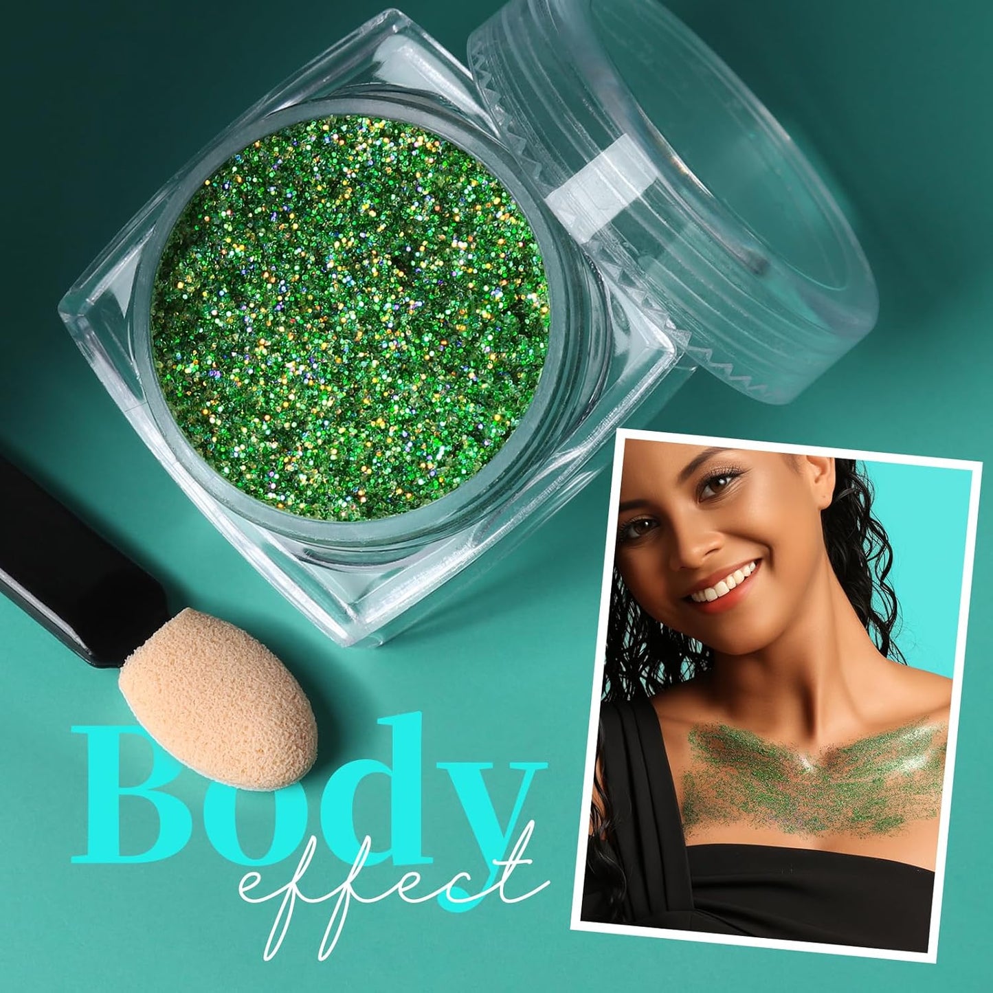 Teenitor Green Face Glitter, 6 Shapes Face and Body Glitter, Hair Glitter Gel, Body Glitter Gel for Festival Makeup, Makeup Glitter for Face, Body, Hair