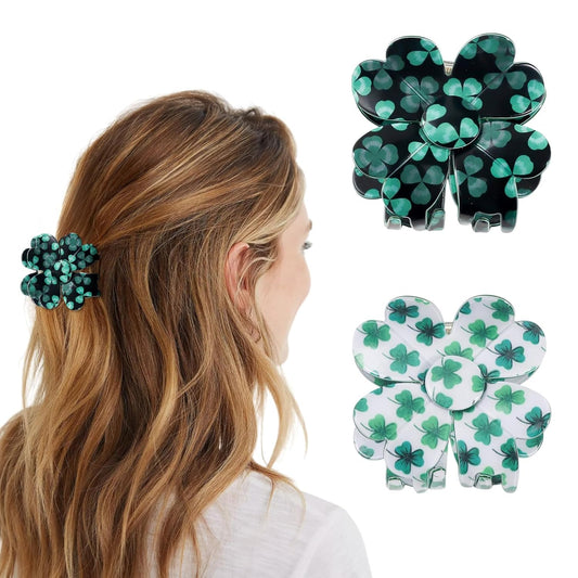 2 Pcs St. Patrick's Day Hair Clips, Green Shamrock Hair Claw Clips, Lucky Clover Hair Barrettes for Women, Green Strong Claw Clips for Thick/Fine/Thin Hair, Cute Hair Accessories for St. Patrick's Day
