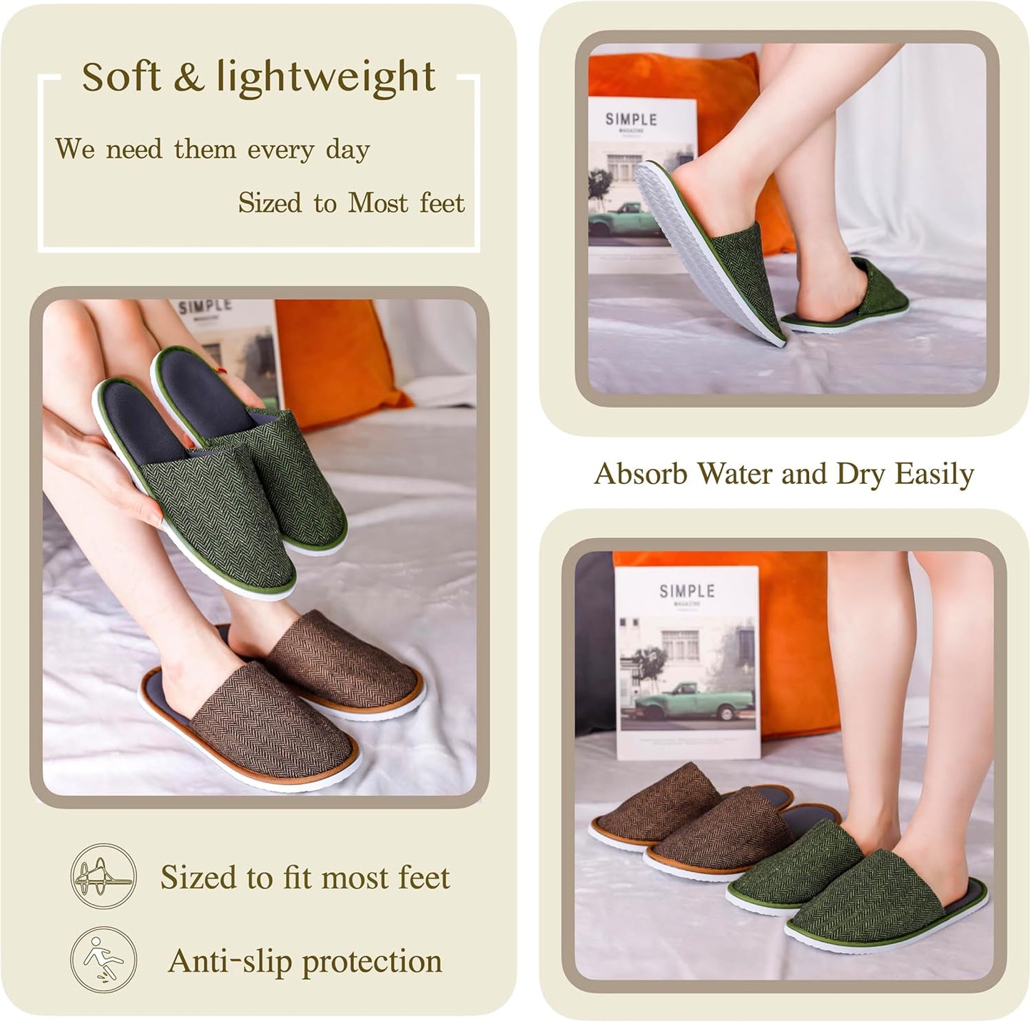 6-10 Pairs Spa Slippers, Non Slip Disposable Slippers For Guest, Washable Reusable, Which Can Be Used As Women Men, House, Indoor, Bathroom, Bedroom, Hotel, Bride Slippers