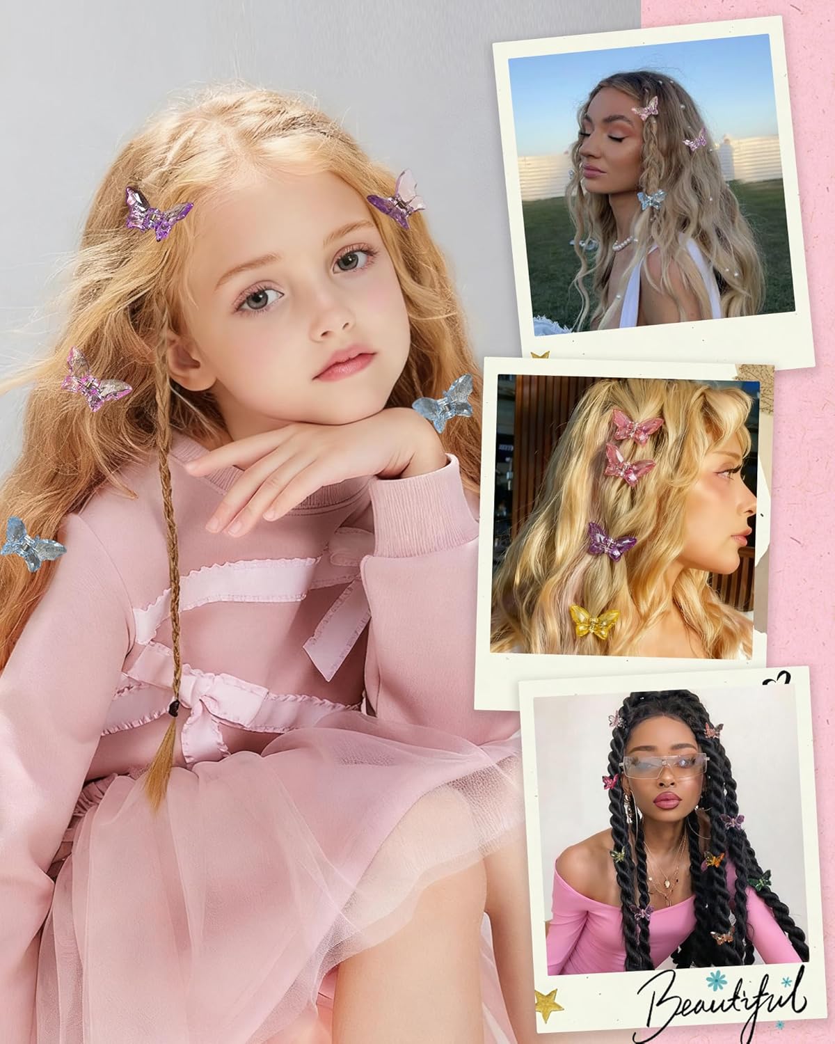 NAISIER Hair Claw Clips Jaw Clips 1.8 inch Clear Butterfly Hair Accessories for Girls and Women (Small sized, 24 pack)