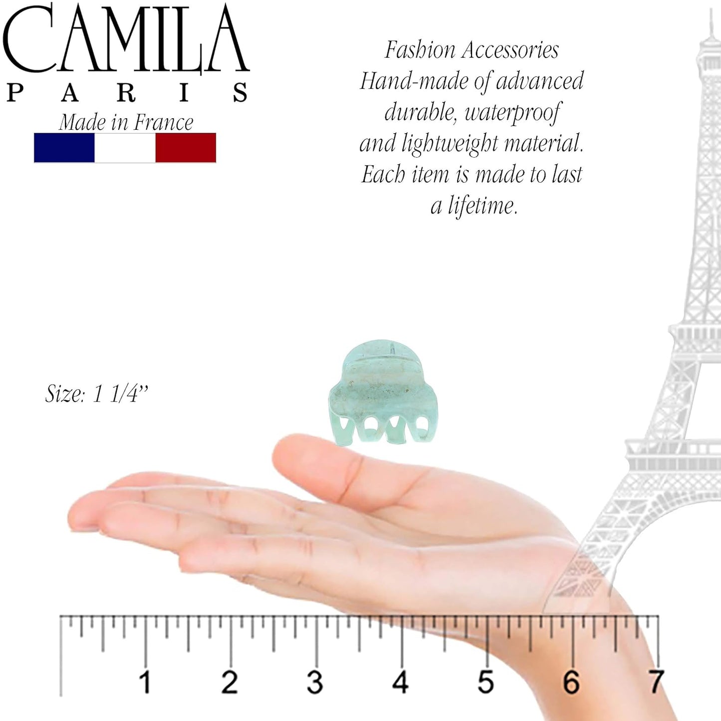 Camila Paris CP3088 French Hair Clip for Women, Set of 2 Small Mint Girls Hair Claw Clips Fashion Durable Hair Accessories for Women, Luxury Ladies Strong Hold No Slip Grip Clamp, Made in France