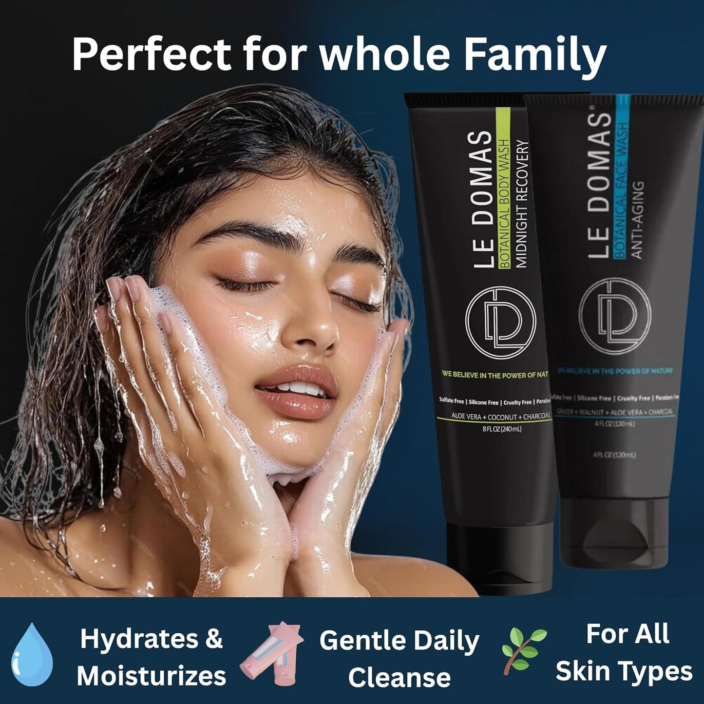 Body Wash & Face Wash Combo – Travel Size, Sulfate-Free Cleanser with Aloe Vera, Coconut Oil & Activated Charcoal – Hydrating & Moisturizing Organic Wash for All Skin Types – For Women & Men