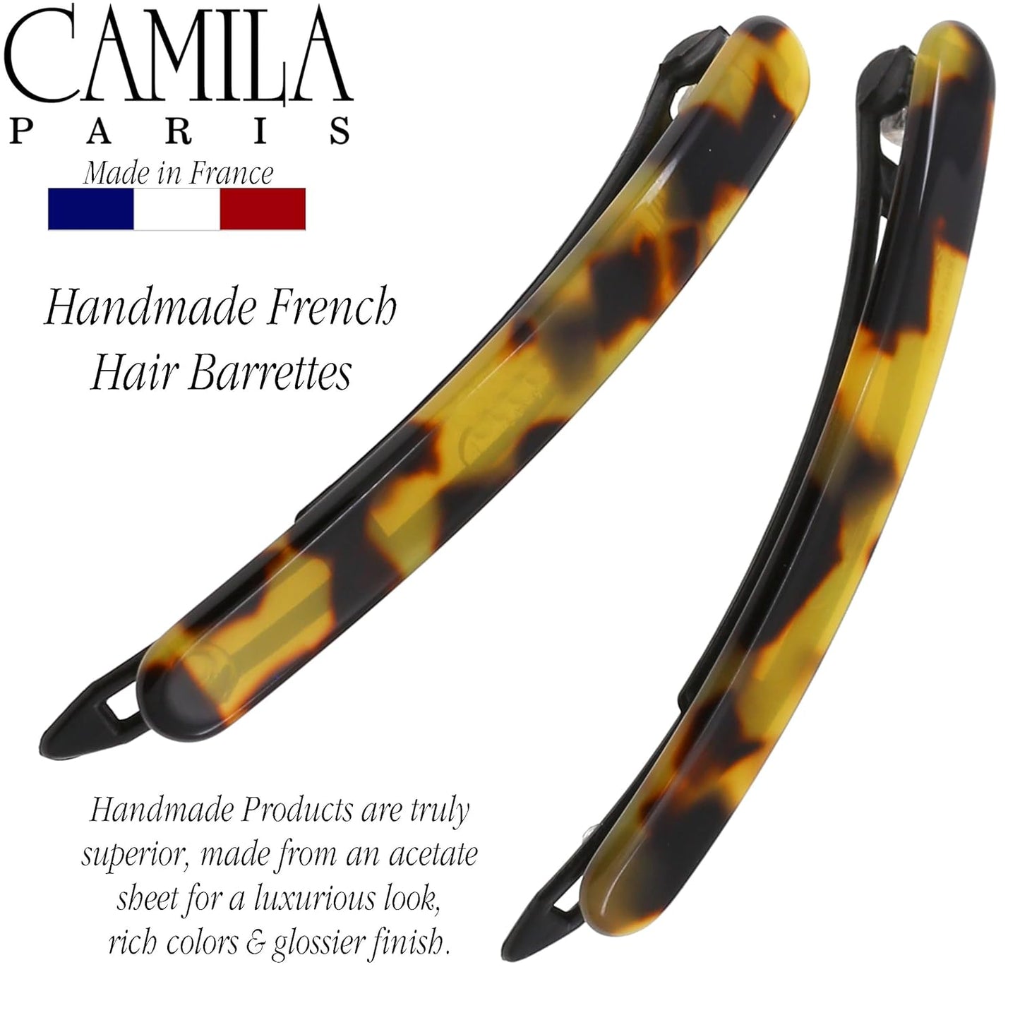 Camila Paris CP3372 French Hair Barrettes Clips for Women, Handmade, Girls Side Slide-in Barrette Clip, Hair Accessories for Women. Strong Hold No Slip Grip Fashion Durable Styling, Made in France