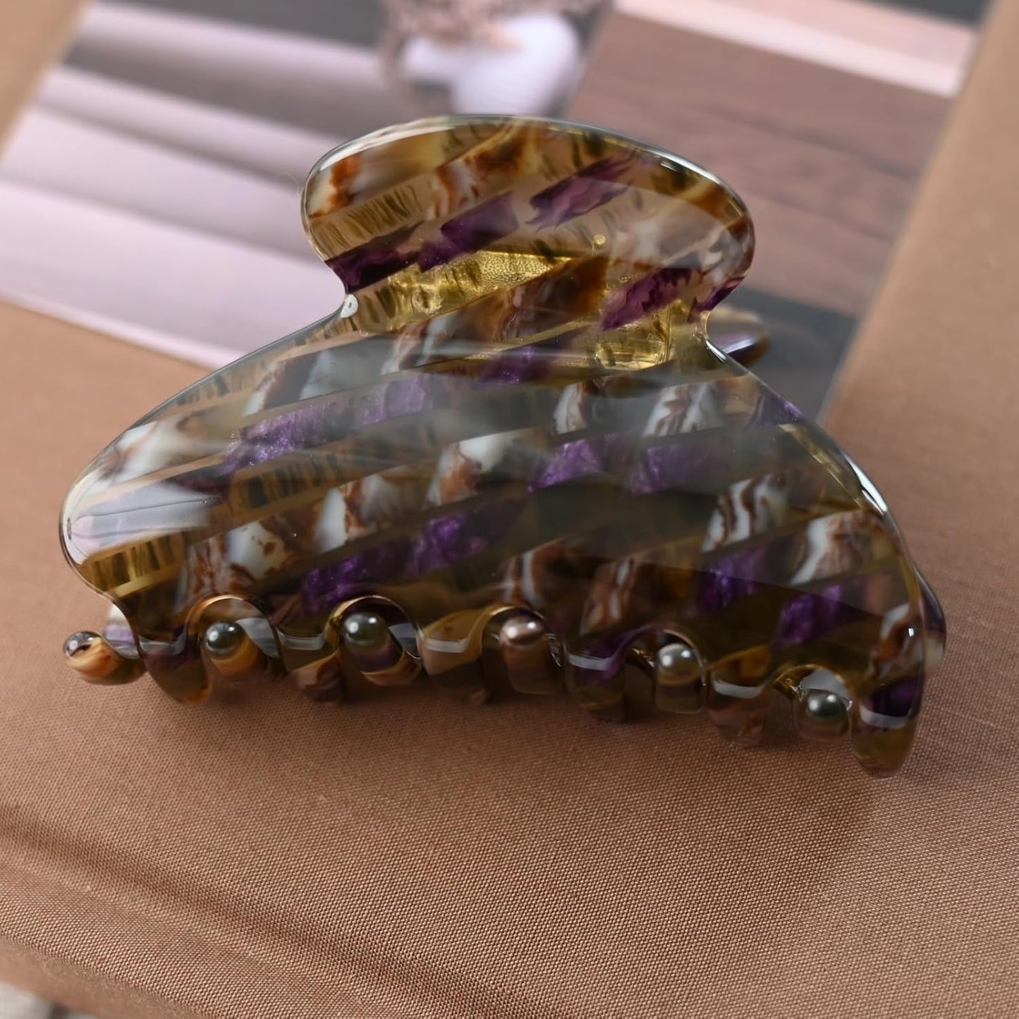 Handmade Celluloid Acetate French Design Barrettes Tortoise Shell Claws Hair Claw Luxury Fashion Accessories Hair Clip for Women (brown purple)