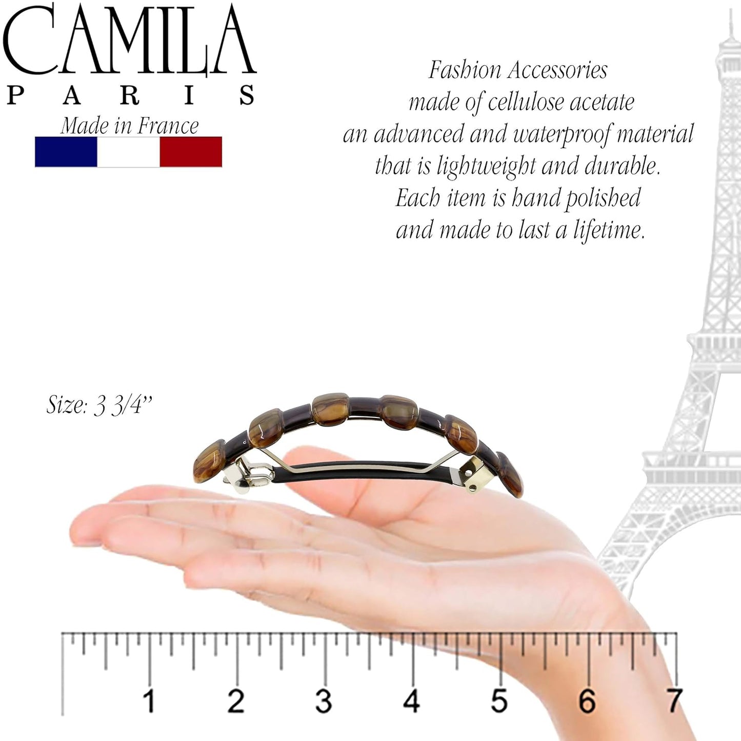 Camila Paris MP802 French Hair Barrette Clip for Girls for Thick Curly Wavy Long Hair, Strong Hold Grip Hair Clips for Women, Automatic, No Slip Durable Styling Girls Hair Accessories, Made in France