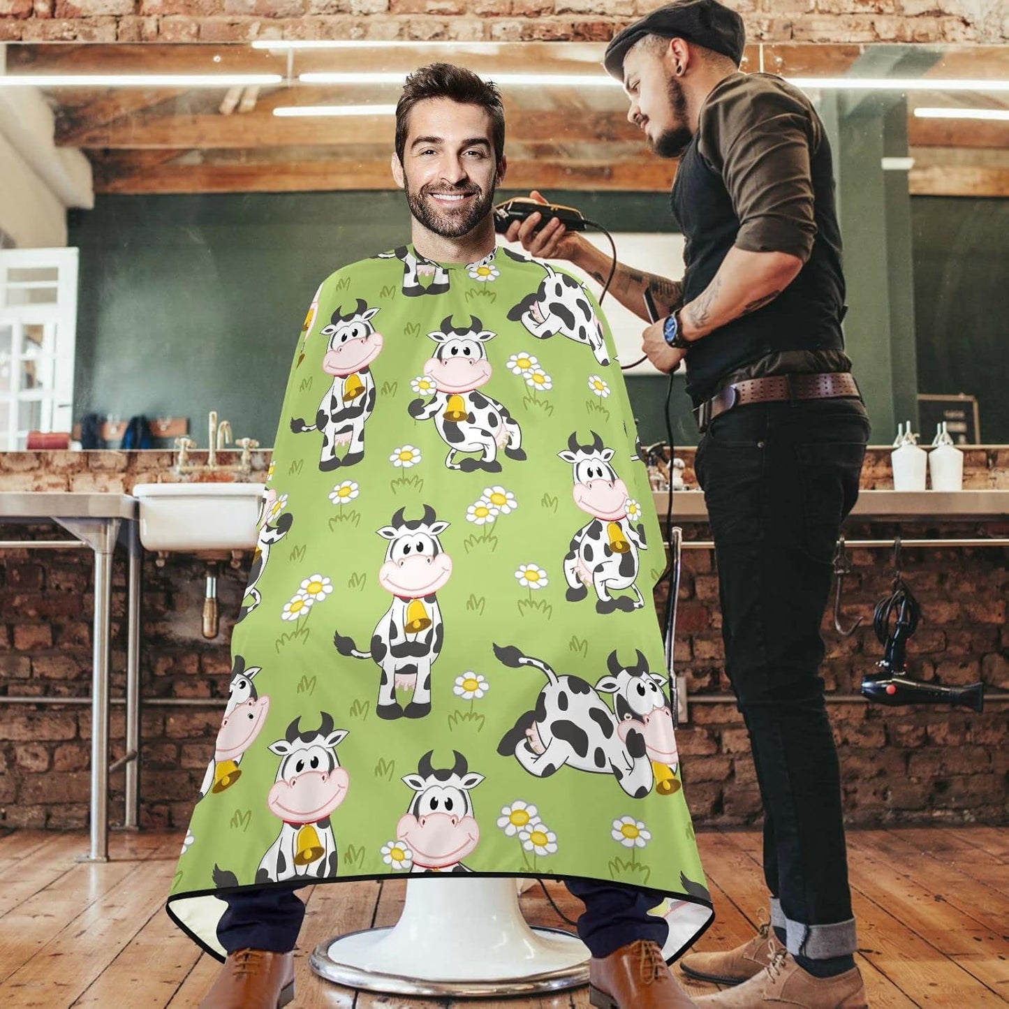 visesunny Barber Cape Funny Cartoon Cow Polyester Hair Cutting Salon Cape Apron Anti-Static Haircut Water-Resistant Shaving Cloth Beard Shaving Bib Hairdressing Cape