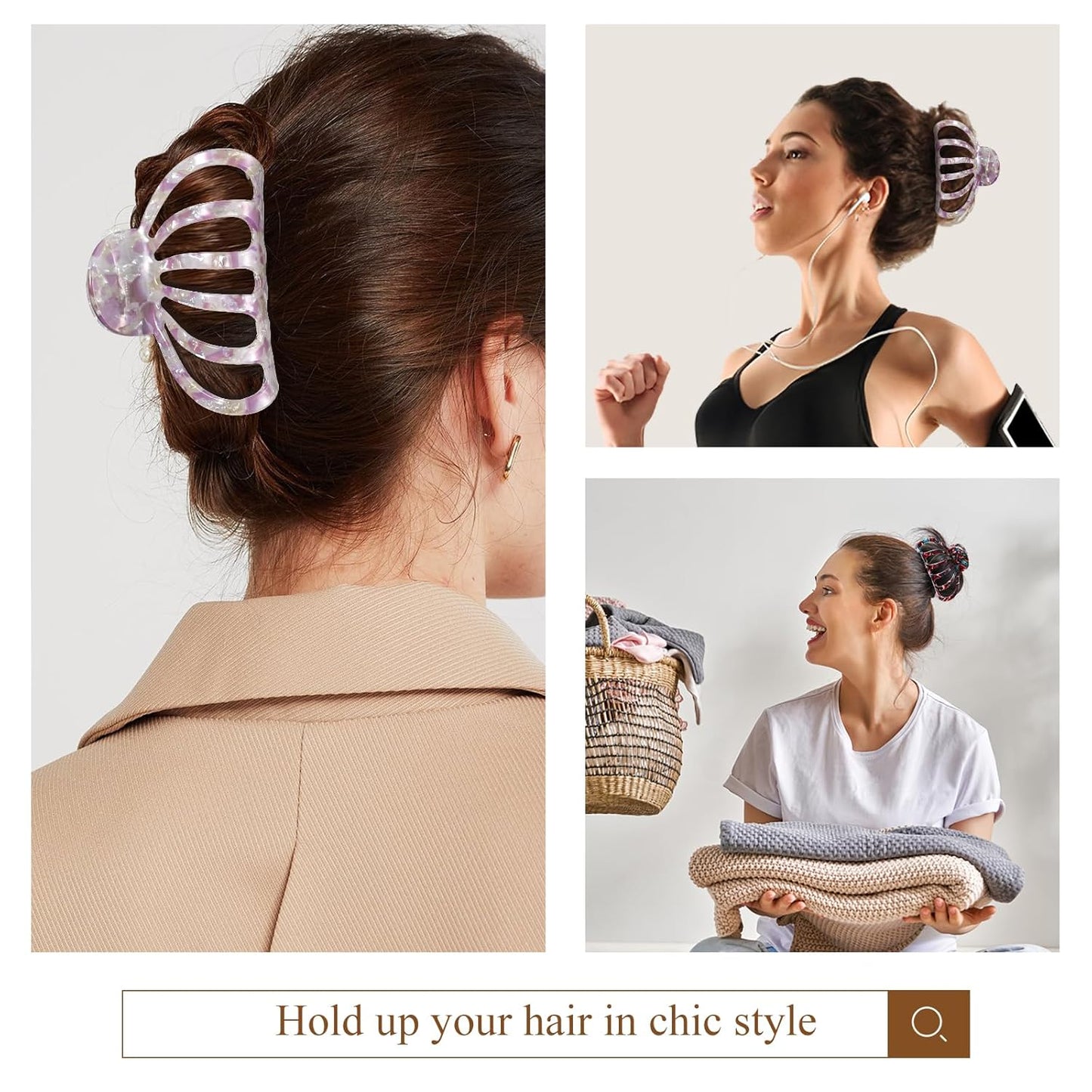 Shinowa Hair Clips, 2-Pack Bohemian Tortoise Shell Hair Claw Clips Strong Hold Big Hair Jaw Clips for Thick Hair, Hair Accessories for Women Girls, Colorful + Pink