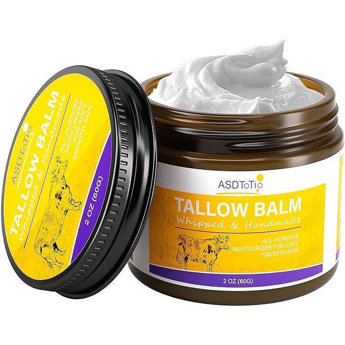 Handmade Whipped Tallow Balm for Skin Care- All Natural Grass Fed Beef Tallow All Purpose Balm,Face and Body Moisturizing Cream, Tallow Balm For Dry Skin- 2 oz