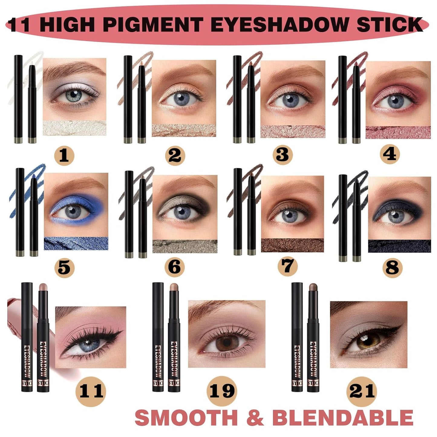 Red Eyeshadow Stick - Smooth Cream Eyeshadow Pencil, Waterproof Long Lasting Eye Shadow, High Pigment Hypoallergenic Highlighter Stick - Create Multi-Dimensional Eyes Look (04# Rose Red)