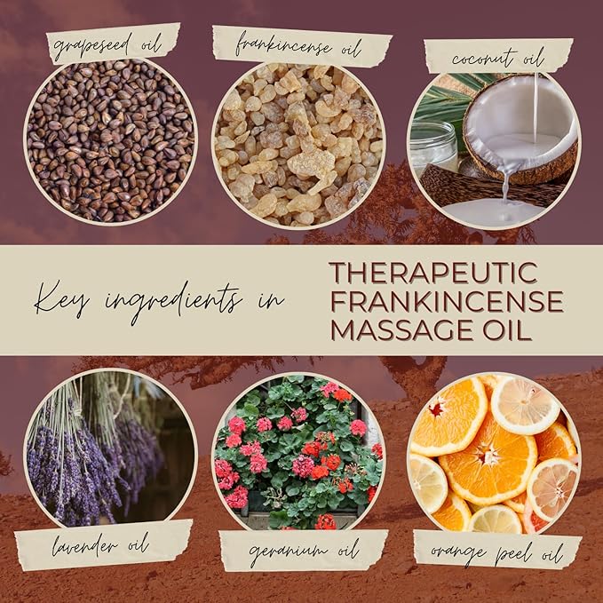Frankincense Massage Oil 8 Fl Oz - Knees, Elbows, HIPS, Hands, Shoulders and Legs - 100% Pure Frankincense Oil Relaxes Soreness and Stiffness