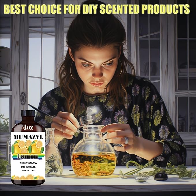 Lemon Essential Oil, Lemon Oil 4 Fl Oz 120ML for Diffuser Humidifier Yoga Cleaning DIY Candle Soap Making Essential Oils