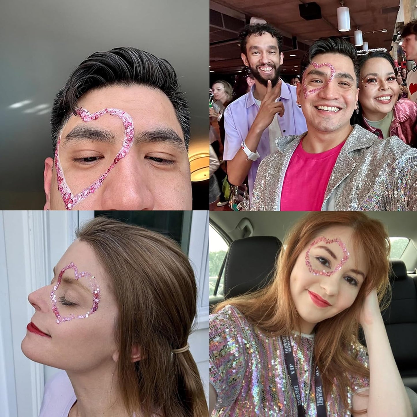 MEICOLY Pink Face Glitter,Pink Out Accessories for Spirit Week,Sparkle Hair Glitter Face Paint,Singer Concerts Lover Heart Glitter Makeup,Body Glitter for Women Kids