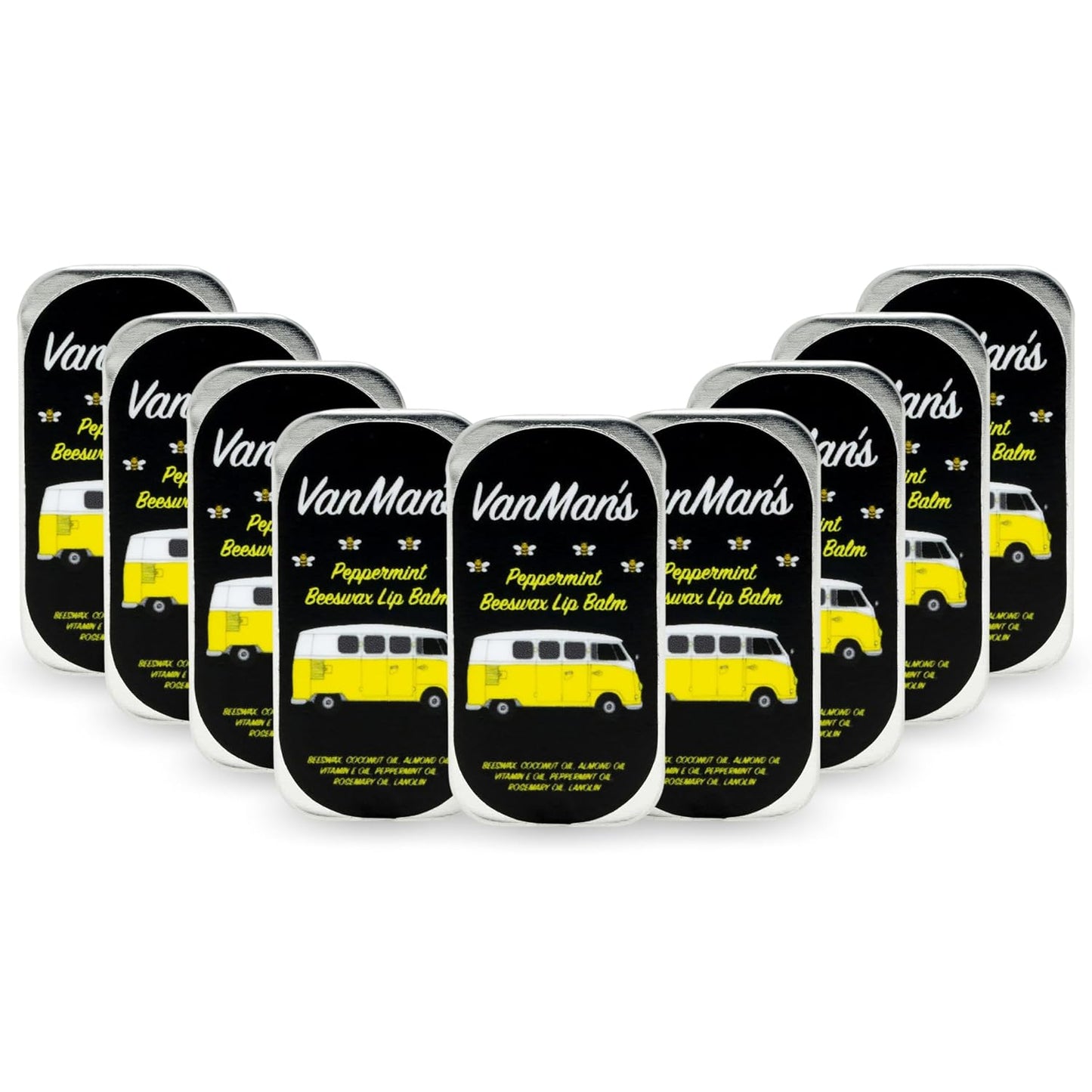 Vanman’s - Handmade Peppermint Beeswax Lip Balm (9 Pack) - Peppermints Lip Balm with Rosemary, Almond and Coconut Oil - Bee Balm with Vitamin E - Peppermint Balm Ideal for Dry Lips - 2 oz