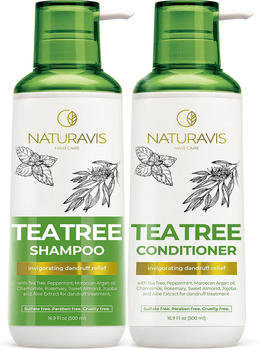 Tea Tree Oil and Mint Shampoo and Conditioner Set - Sulfate and Paraben Free Formula for Women and Men - Enriched with Peppermint to Help with Dandruff and Itchy, Dry Scalp - Color Safe and Hydrating