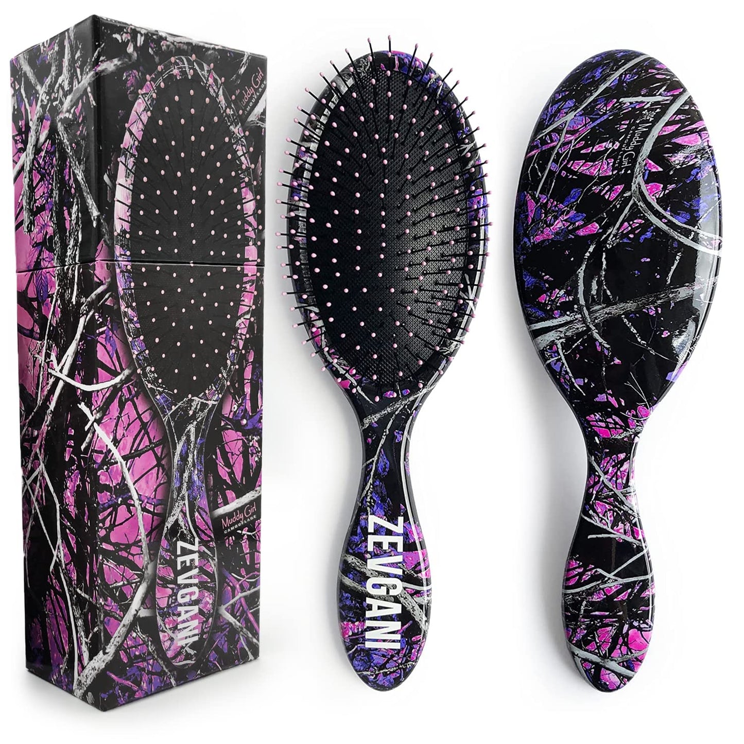 ZEVGANI Detangling Brush Ultra-Soft Bristles for Women & Kids Hair Detangler Smoothing Brush for Thick Curly Thin Long Short Wet or Dry Hair, MuddyGirl (Pink-Purple-Black)