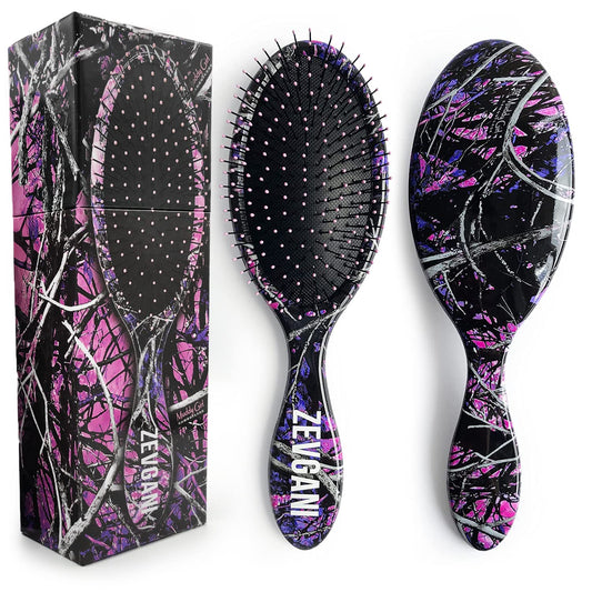 ZEVGANI Detangling Brush Ultra-Soft Bristles for Women & Kids Hair Detangler Smoothing Brush for Thick Curly Thin Long Short Wet or Dry Hair, MuddyGirl (Pink-Purple-Black)