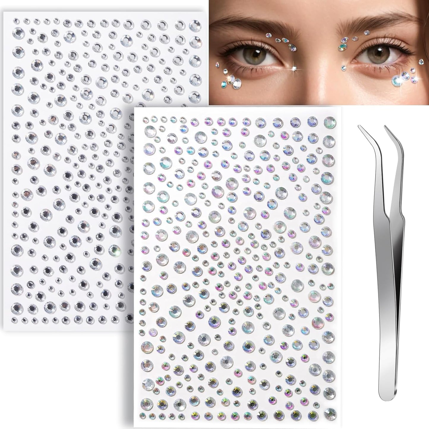Teenitor Face Gems Makeup Rhinestone Self Adhesive Gems Stickers, 650PCS Festival Makeup Eye Jewels Stick On Rhinestone for Hair, Body, Eye