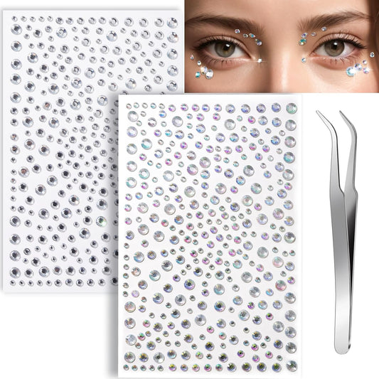 Teenitor Face Gems Makeup Rhinestone Self Adhesive Gems Stickers, 650PCS Festival Makeup Eye Jewels Stick On Rhinestone for Hair, Body, Eye