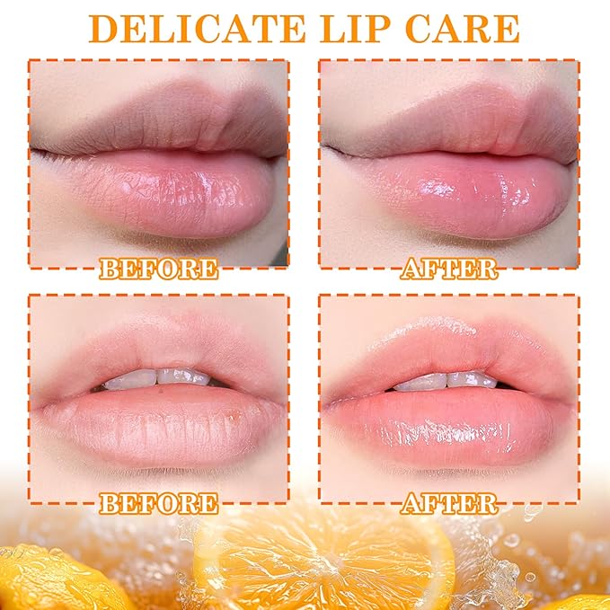 2 Pack Orange Lip Scrub Set,Long Lasting Moisturizing Lip Scrubber Exfoliator, Cleansing Hydrating Lip Exfoliator Scrub and Moisturizer Kit for Chapped Dry Lips