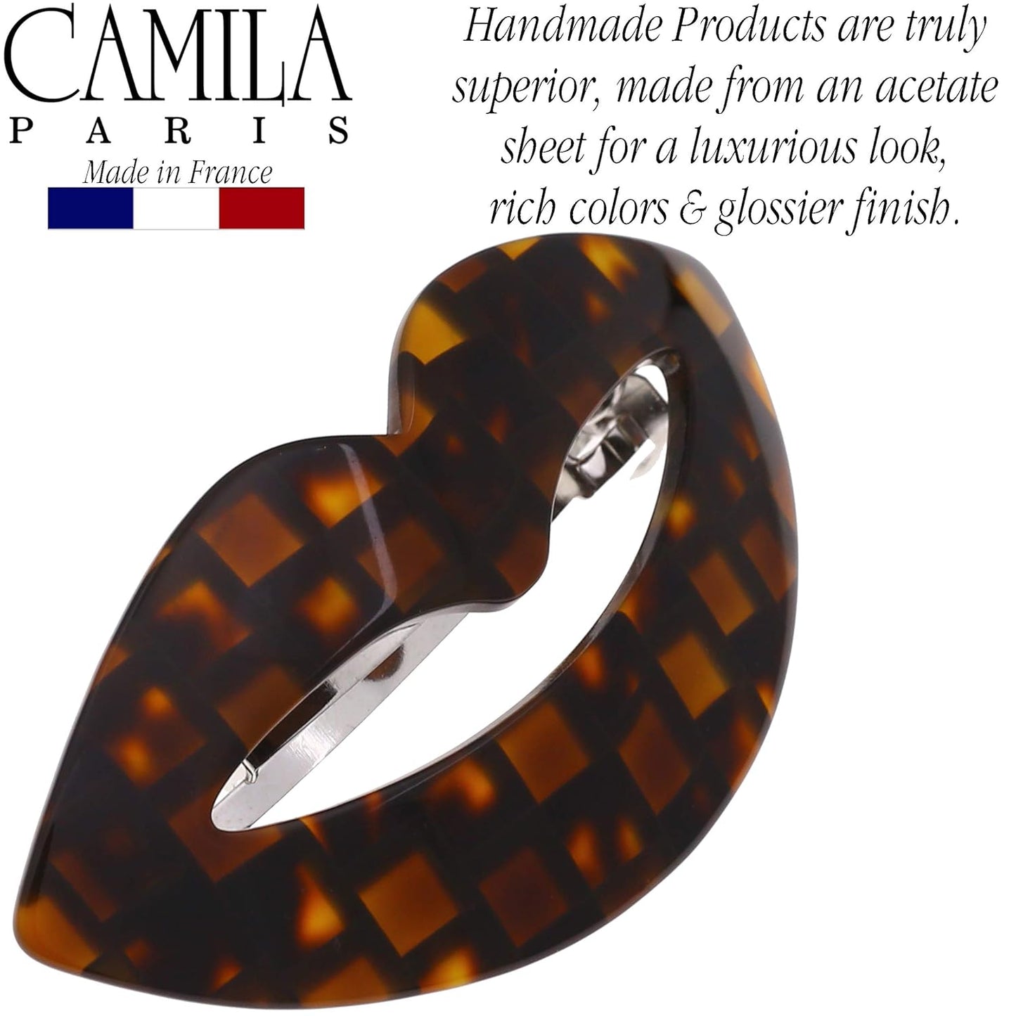 Camila Paris CP2969 French Hair Barrette Clip for Girls, Handmade Kiss Brown, Strong Hold Grip Hair Clips for Women, No Slip Automatic Closure, Durable Styling Girls Hair Accessories, Made in France
