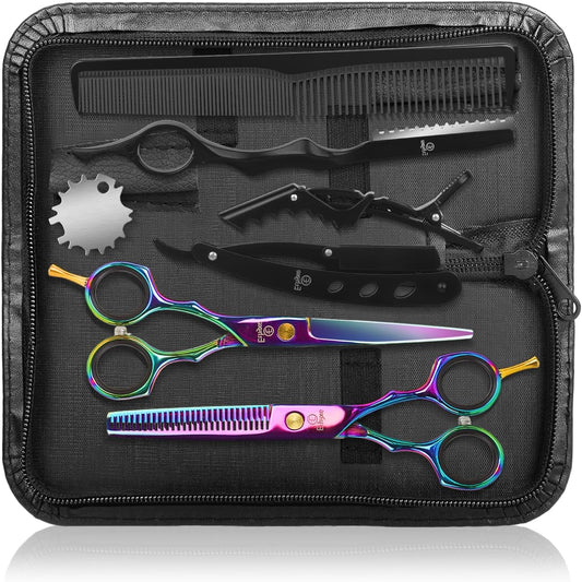 Hair Scissors Shears Professional - 6.5-Inch Multifunctional Barber Scissors Set, Salon Thinning and Straight Shears, Ideal Christmas Gift for Mother, Father, and Friends (Multi-Colored)