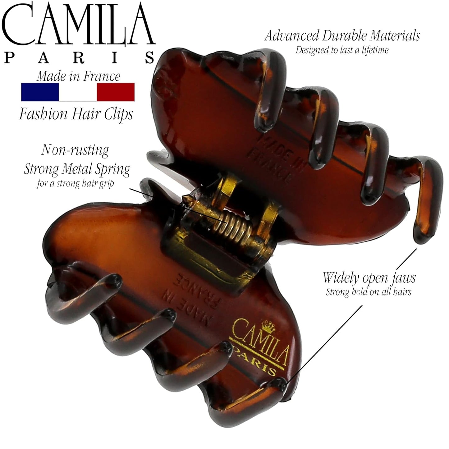 Camila Paris CP3553 French Hair Clip for Women, Small, Tortoise Shell 1.5 Inch Girls Hair Claw Clips Jaw Fashion Durable Styling Hair Accessories for Women, Strong Hold No Slip Grip, Made in France