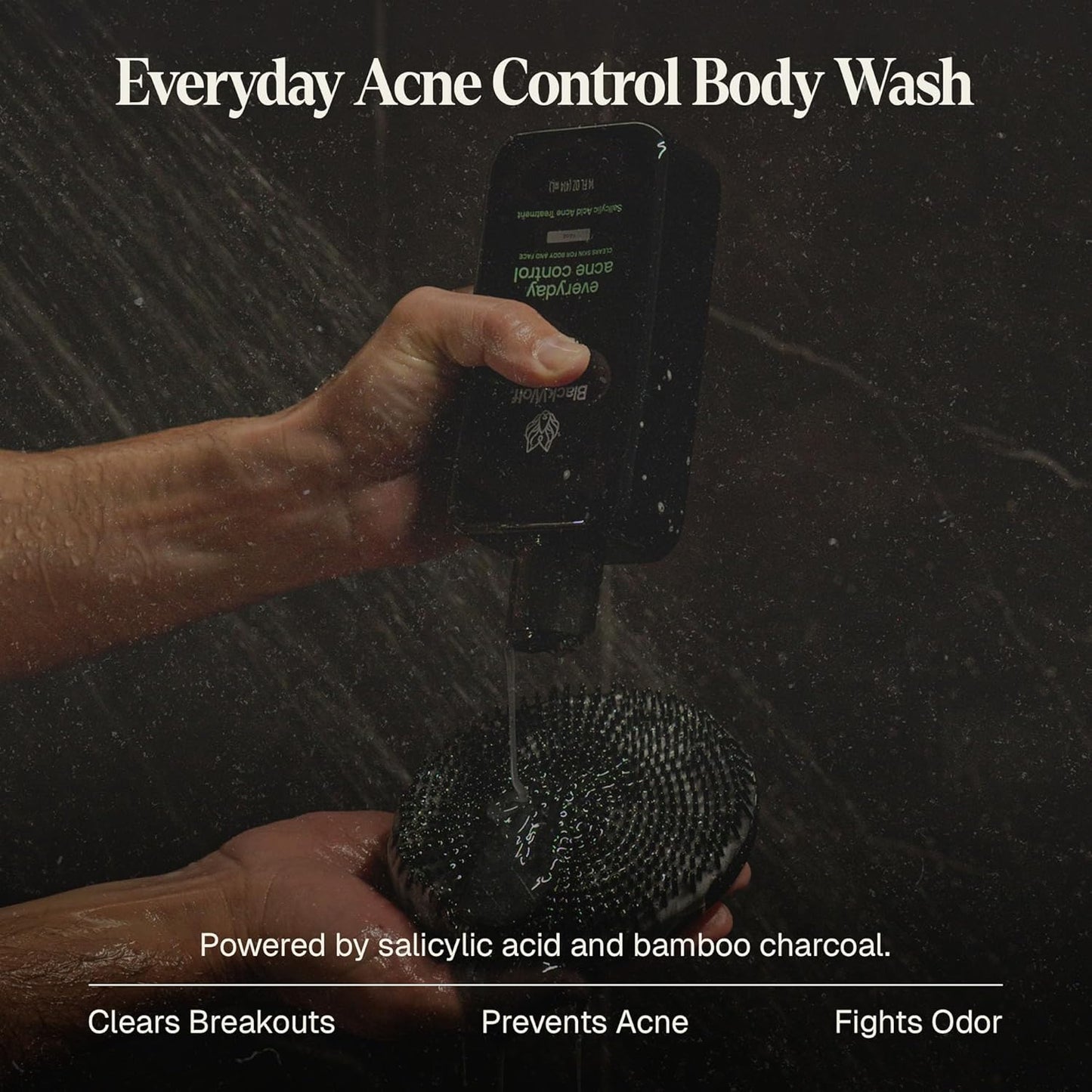 Black Wolf Salicylic Acid Body Wash for Men - 14 Fl Oz Men's Acne Body Wash - Charcoal Helps Reduce Acne Breakouts & Cleanse Your Skin - Full Coverage & Deep Clean Treatment - Men's Bodywash