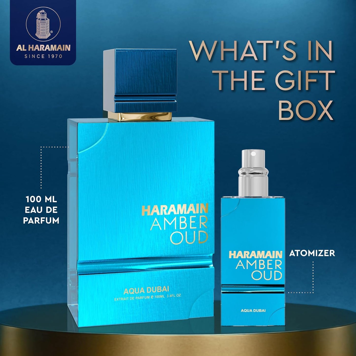 Al Haramain Amber Oud Eau de Parfum – Aqua Dubai – Oud Cologne with Atomizer – Men's Perfume for Men: Bergamot, Green Notes, Mandarin, Melon, Pineapple, Amber, Vanilla, Musk, Mens Fragrances (3.33oz)